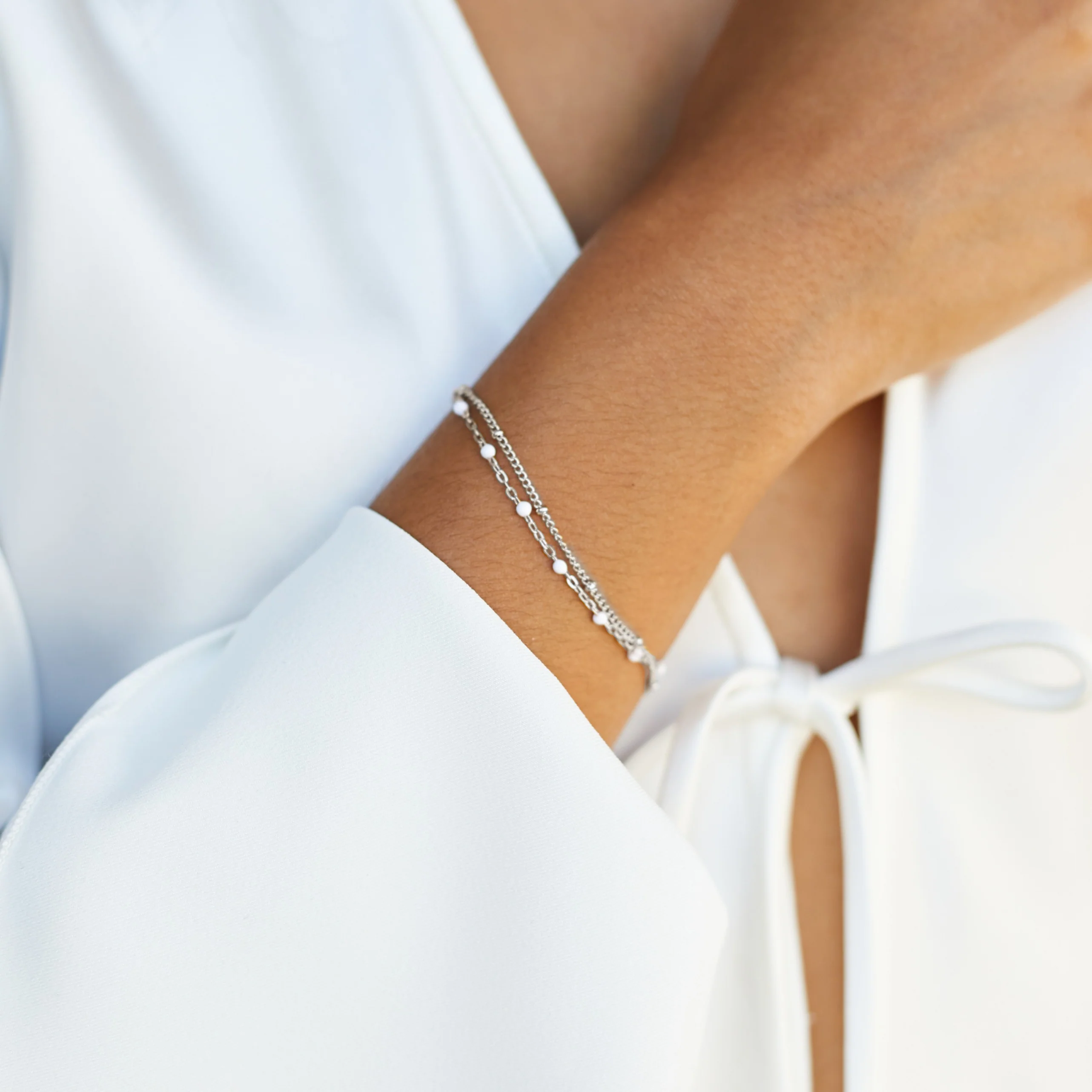 Double White Beaded Bracelet - Image 9