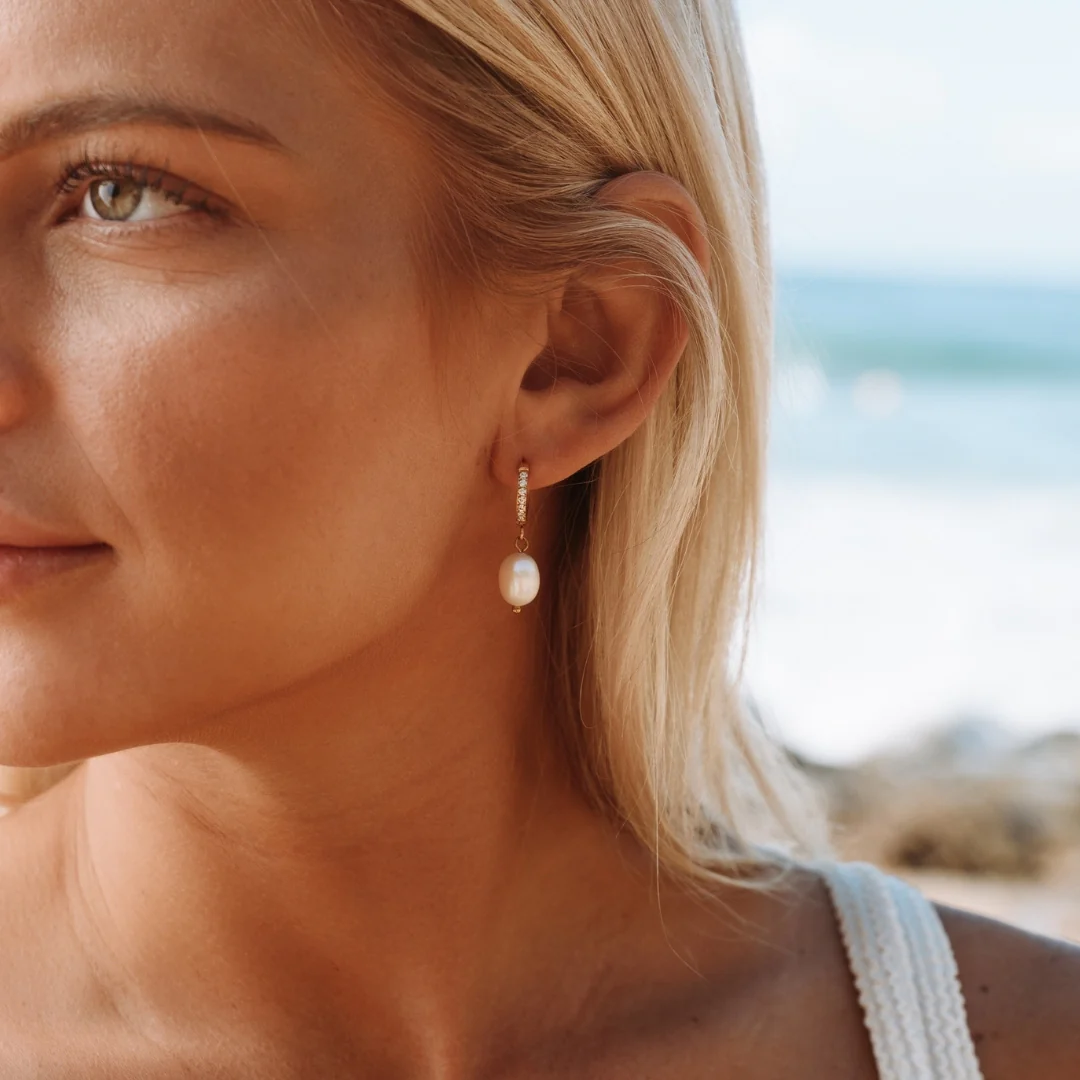 Freshwater Pearl Hoop Earrings - Image 11