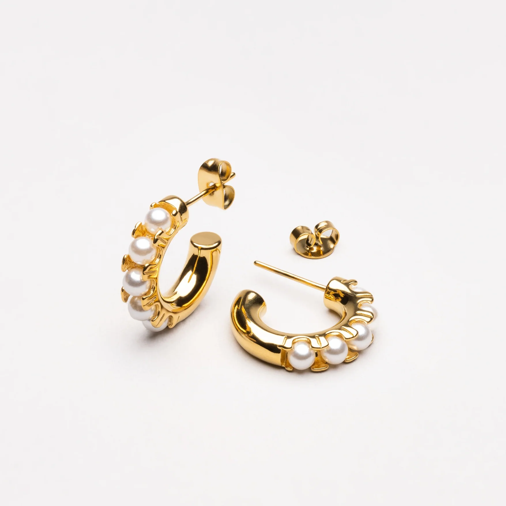 Mini Pearl Huggies Earrings - Image 3