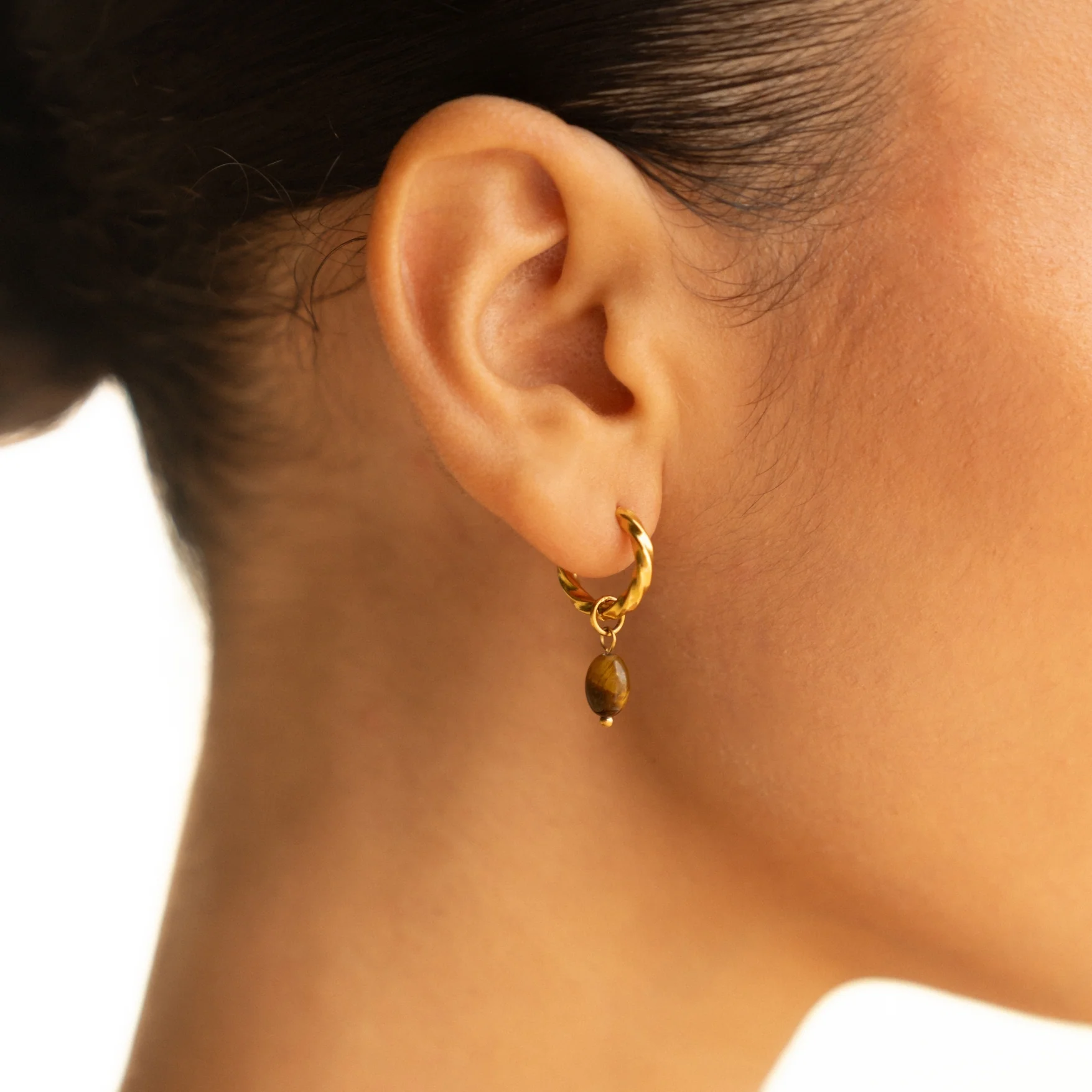Tiger Eye Hoops Earrings - Image 4